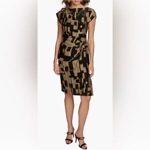 Donna Karan Black Gold Geo Print Metallic Dress 6 8